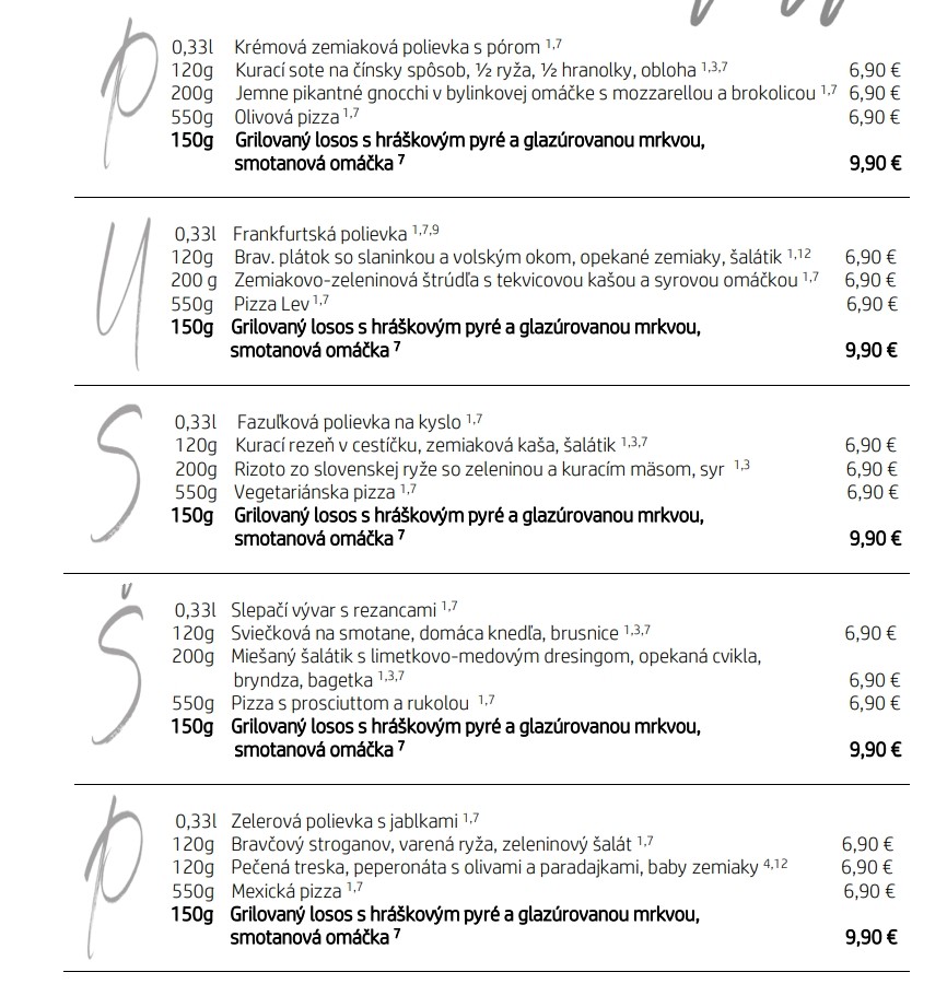 Denné menu Hotel u Leva, Levoča | restauracie.sk